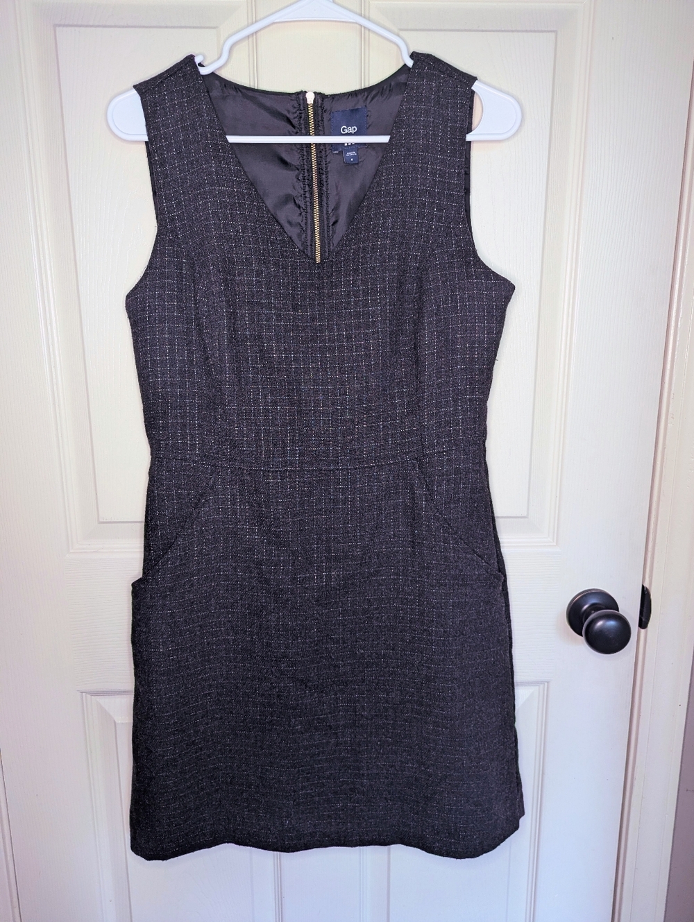 GAP Women's Charcoal Tweed Wool Blend Sleeveless Sheath Dress